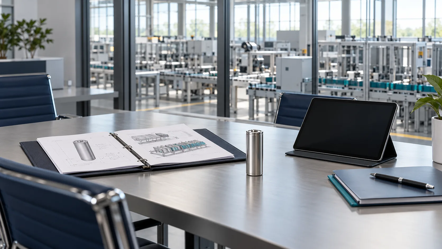 Concept visualization of a battery-project consultation workspace.